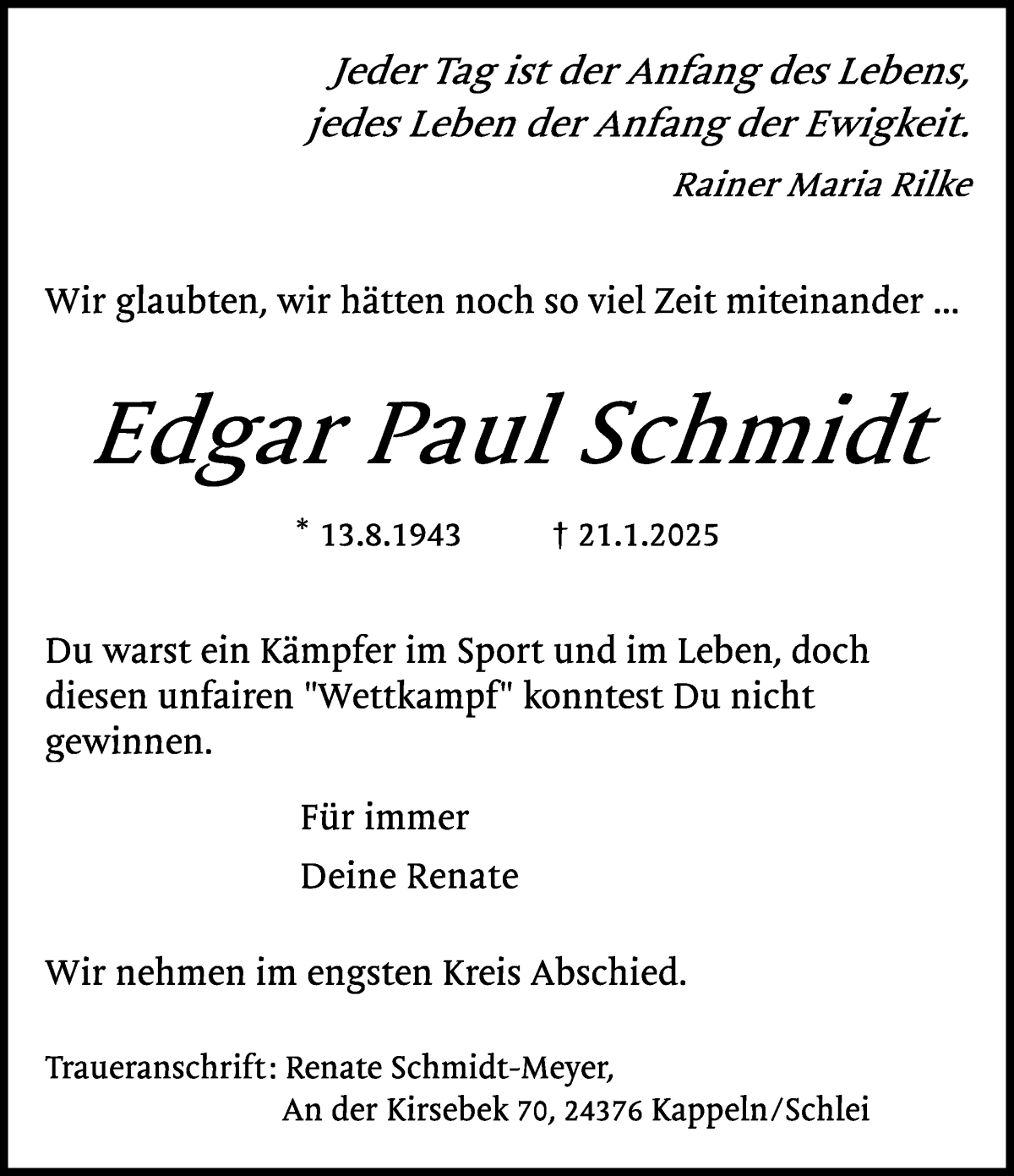 Traueranzeige von Edgar Paul Schmidt von WESER-KURIER