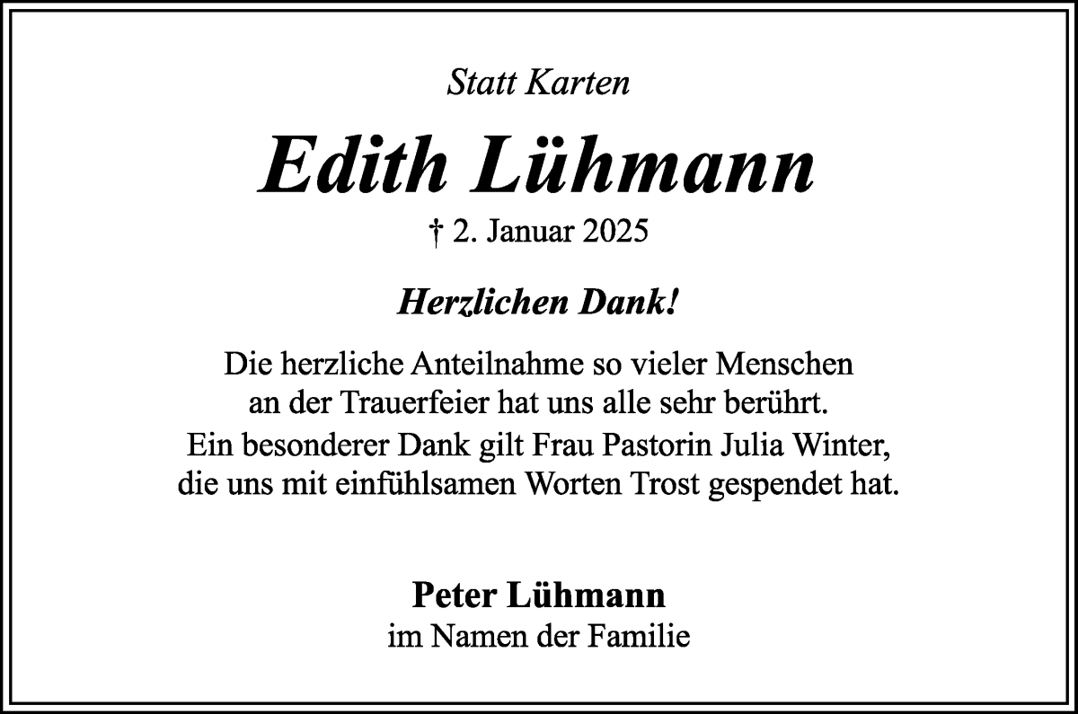 Traueranzeige von Edith Lühmann von WESER-KURIER