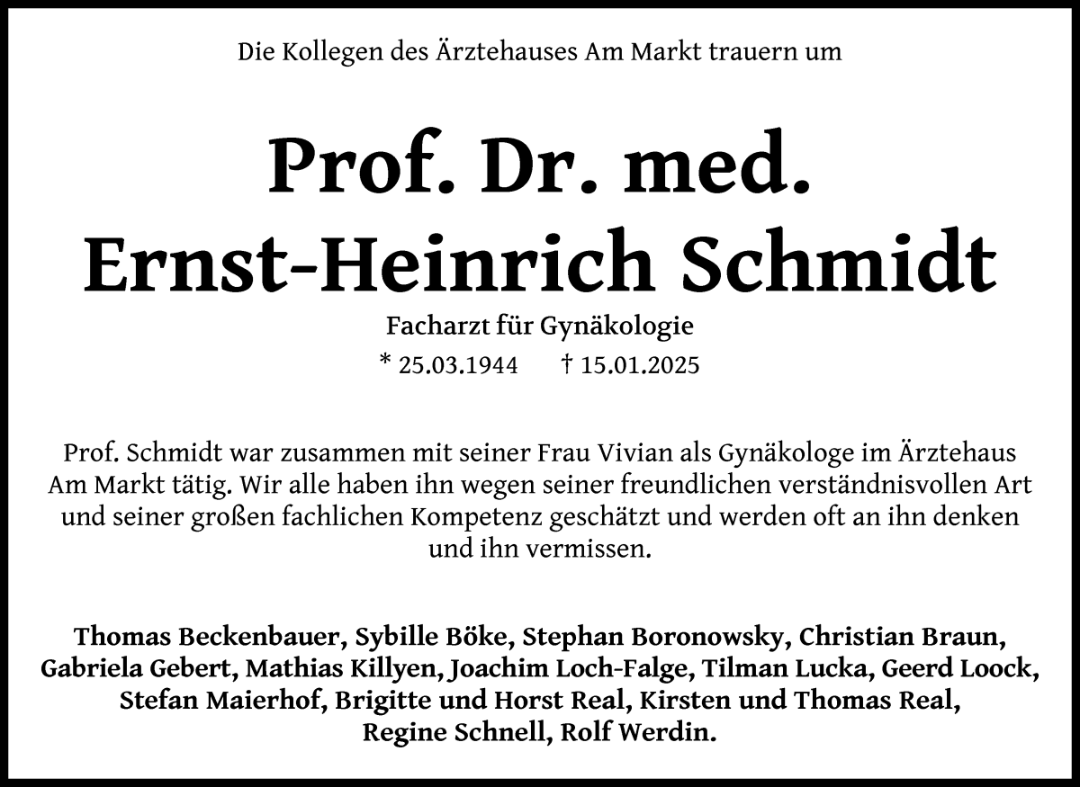 Traueranzeige von Ernst-Heinrich Schmidt von WESER-KURIER