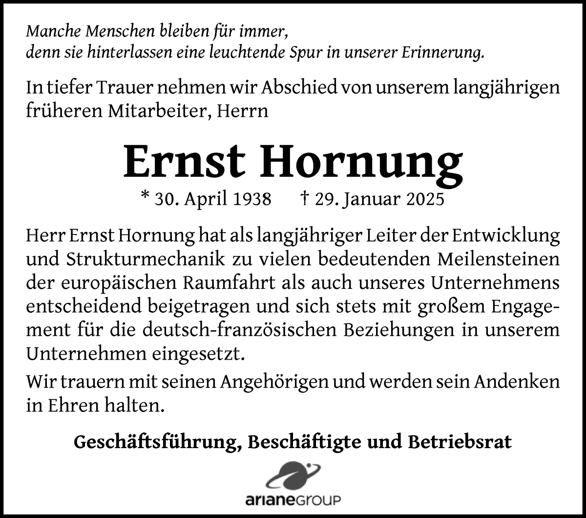 Traueranzeige von Ernst Hornung von WESER-KURIER