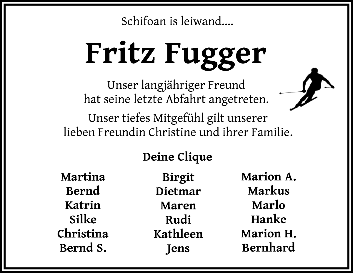Traueranzeige von Fritz Fugger von WESER-KURIER