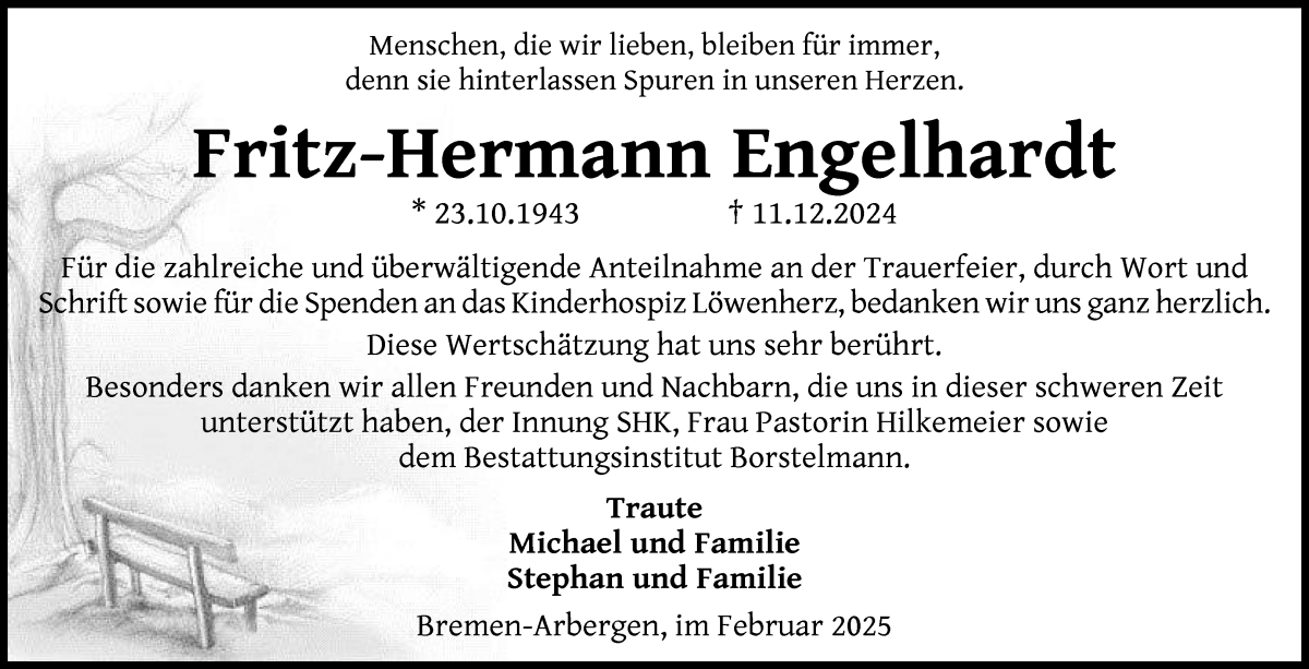 Traueranzeige von Fritz-Hermann Engelhardt von WESER-KURIER