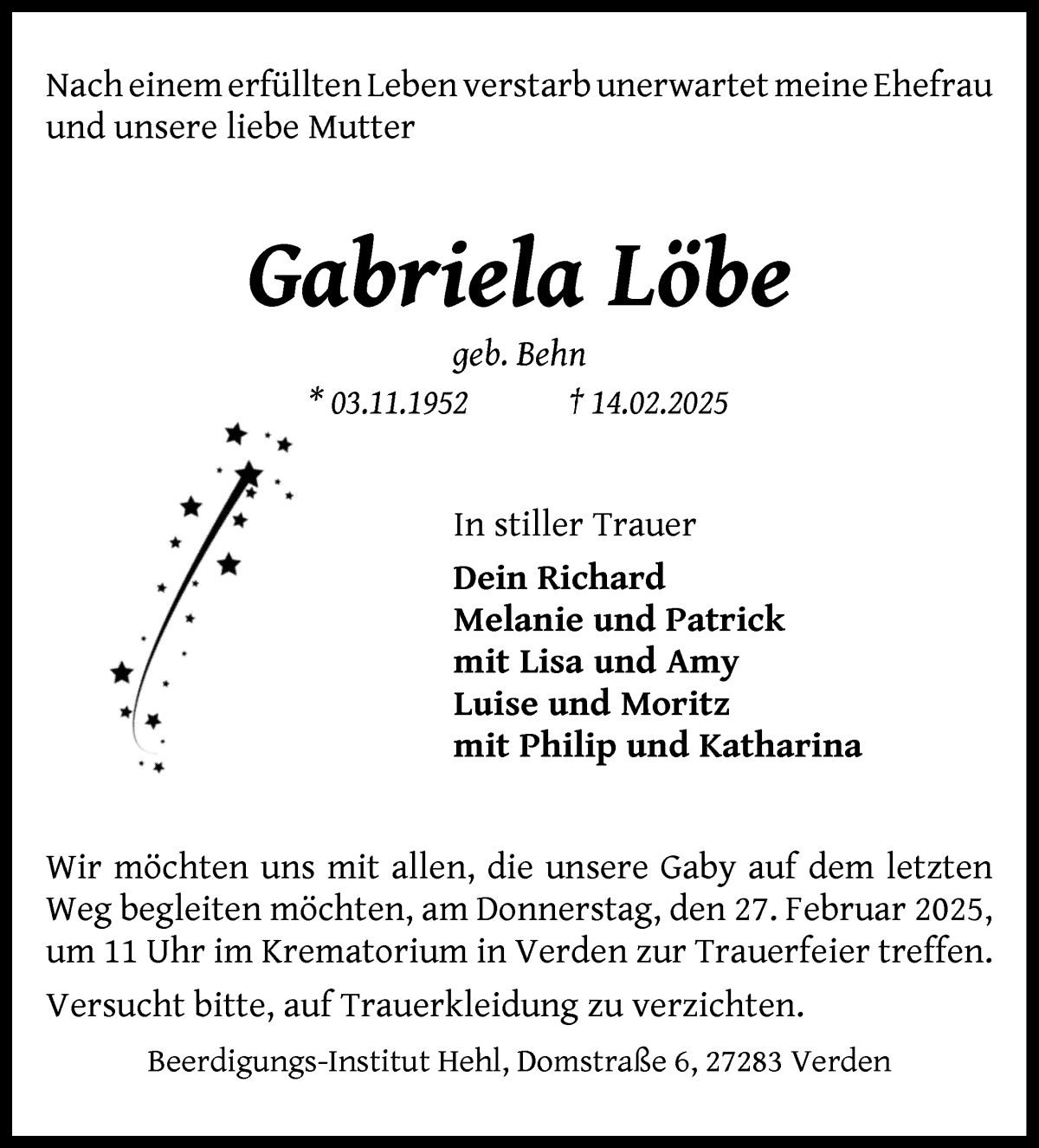 Traueranzeige von Gabriela Löbe von WESER-KURIER