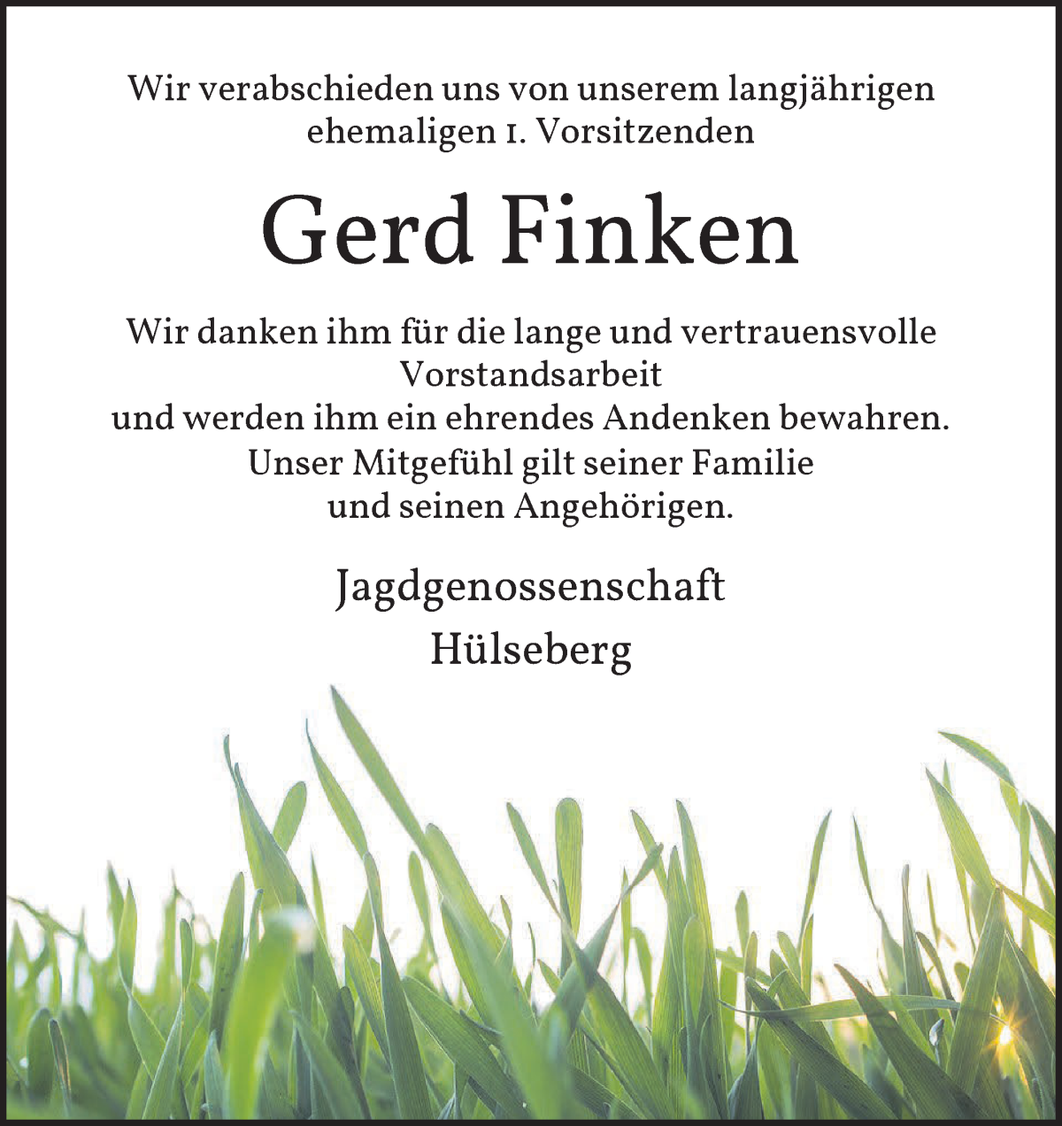 Traueranzeige von Gerd Finken von Osterholzer Kreisblatt