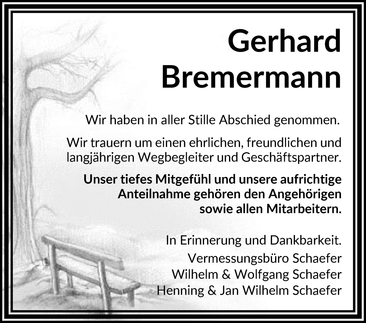 Traueranzeige von Gerhard Bremermann von WESER-KURIER