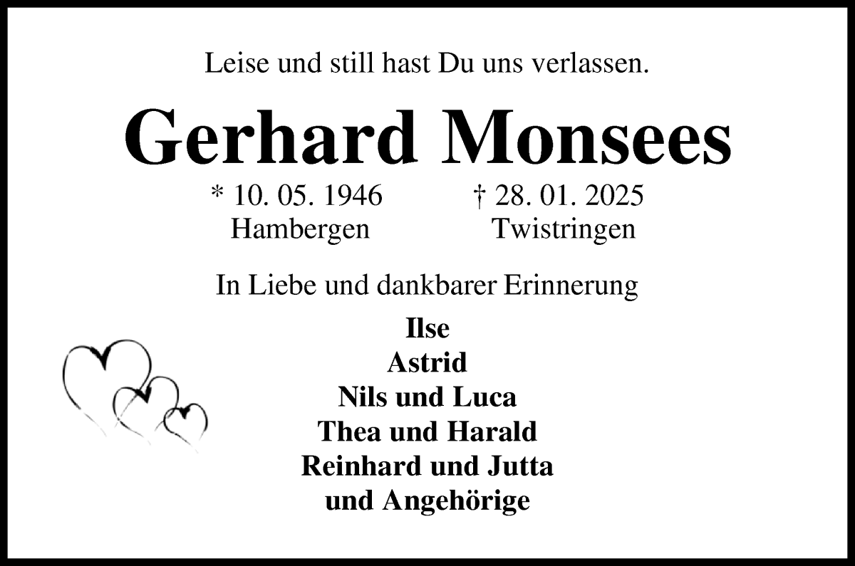 Traueranzeige von Gerhard Monsees von Osterholzer Kreisblatt
