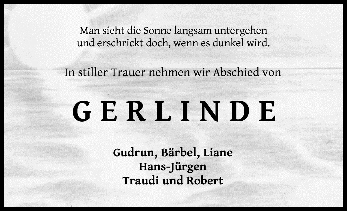Traueranzeige von Gerlinde Heins von Wuemme Zeitung