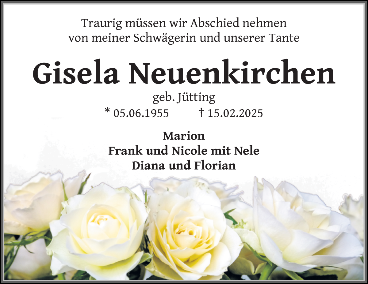 Traueranzeige von Gisela Neuenkirchen von Die Norddeutsche