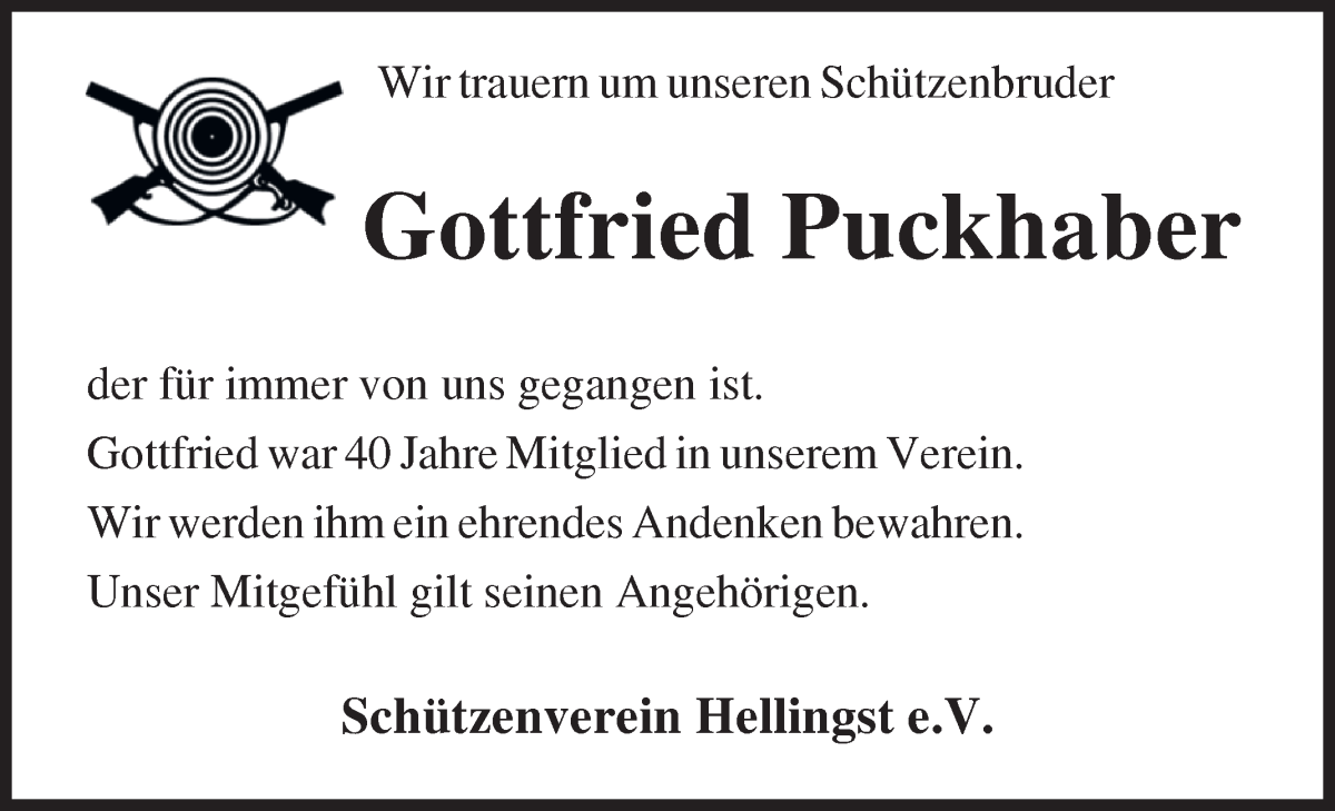 Traueranzeige von Gottfried Puckhaber von Osterholzer Kreisblatt