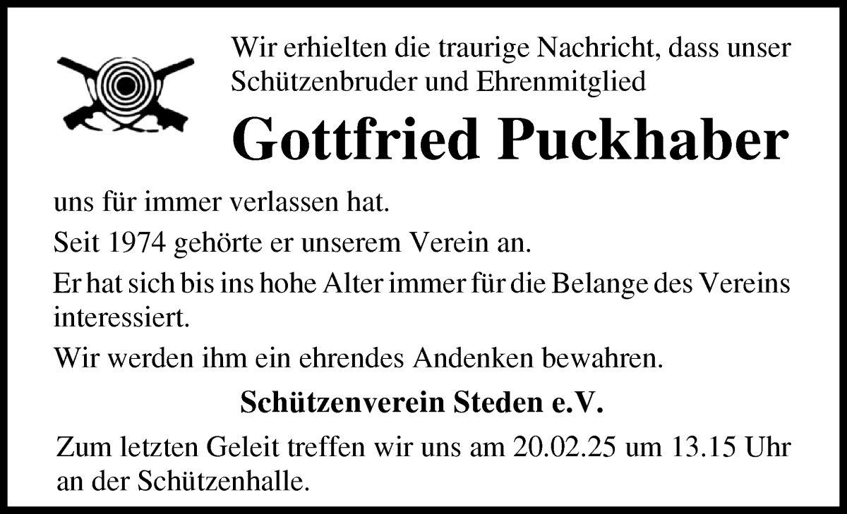 Traueranzeige von Gottfried Puckhaber von Osterholzer Kreisblatt
