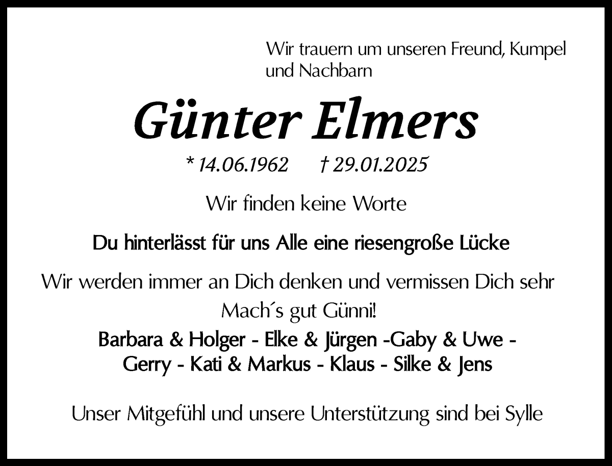 Traueranzeige von Günter Elmers von WESER-KURIER