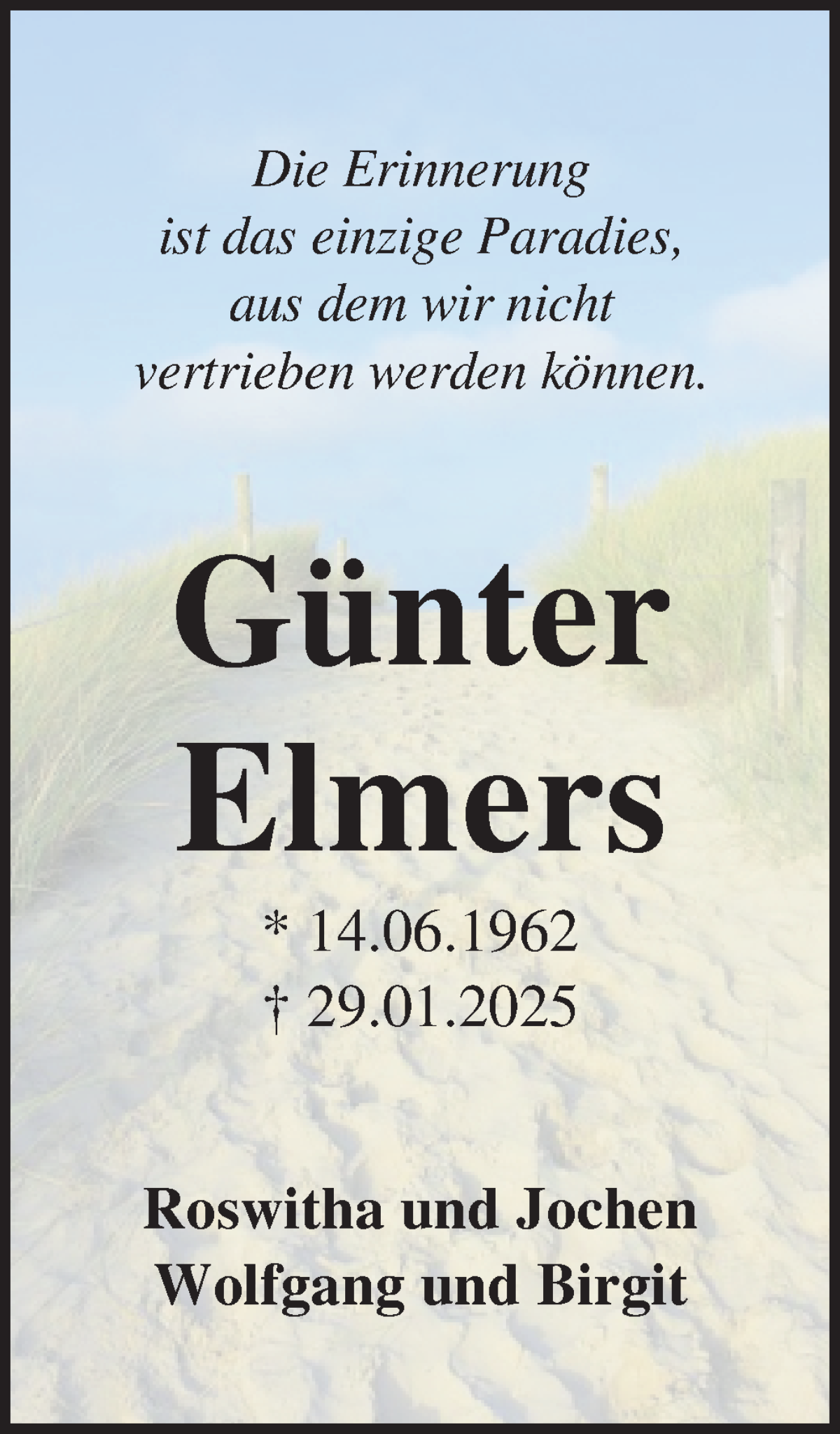 Traueranzeige von Günter Elmers von WESER-KURIER