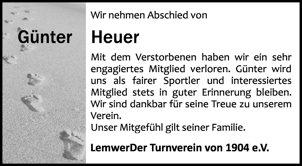 Traueranzeige von Günter Heuer von Die Norddeutsche