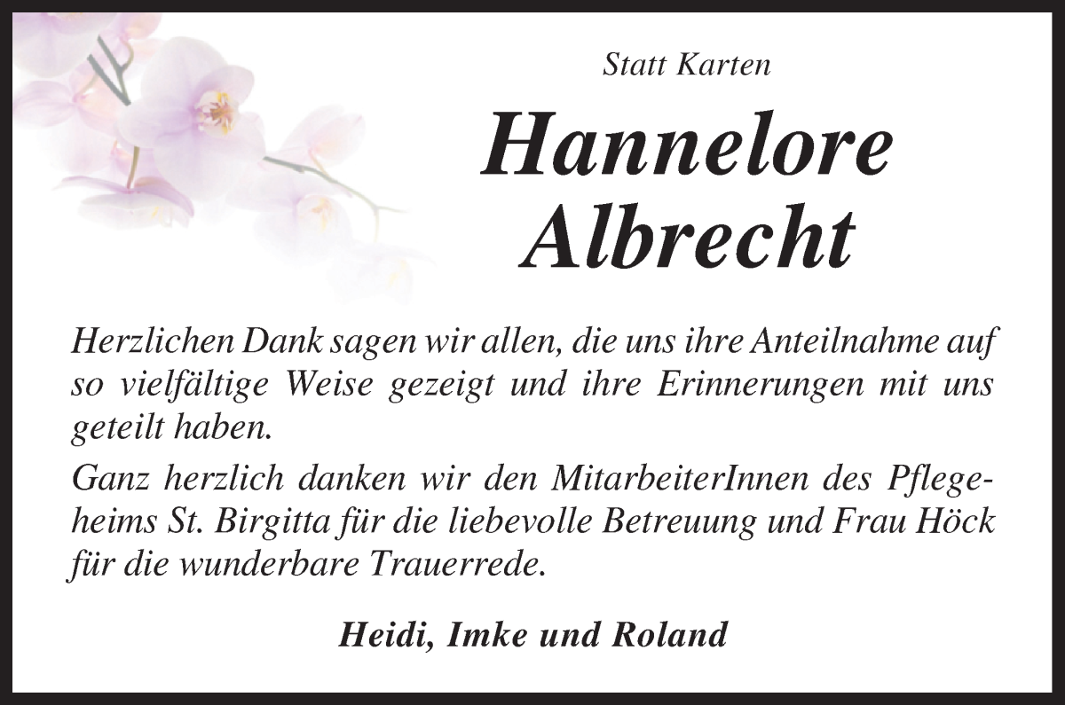Traueranzeige von Hannelore Albrecht von Osterholzer Kreisblatt