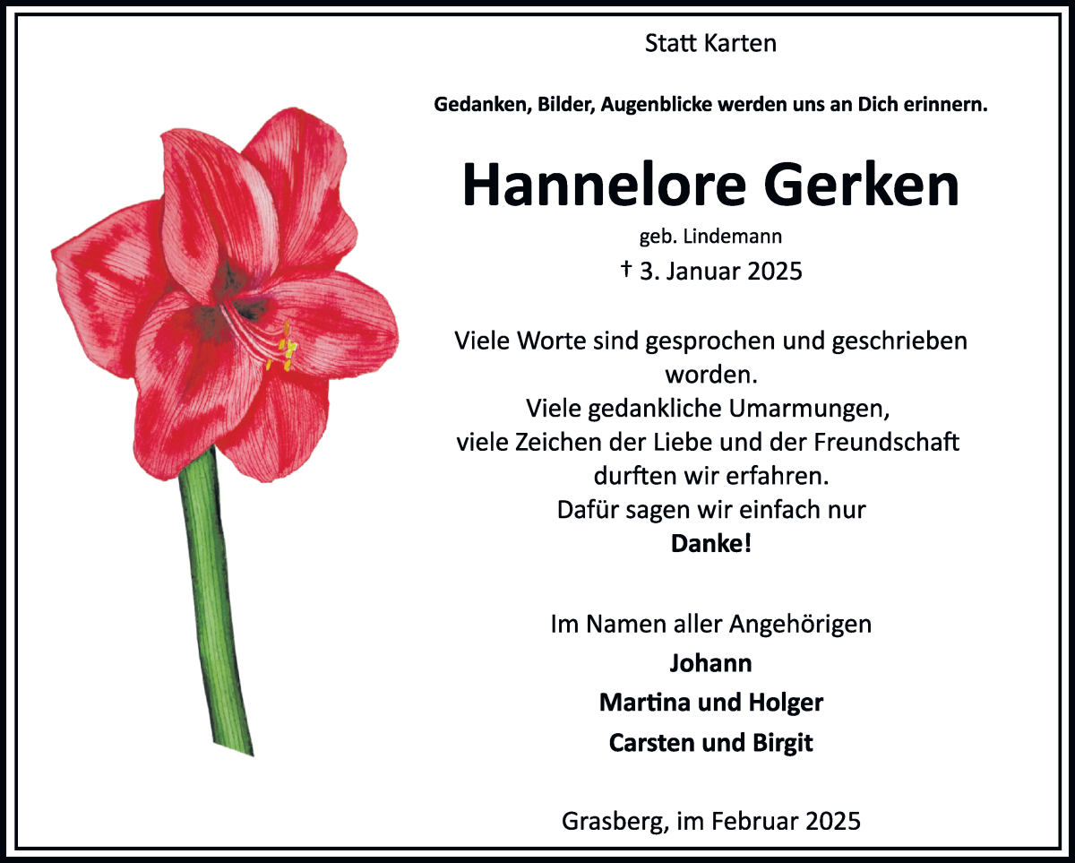 Traueranzeige von Hannelore Gerken von Wuemme Zeitung