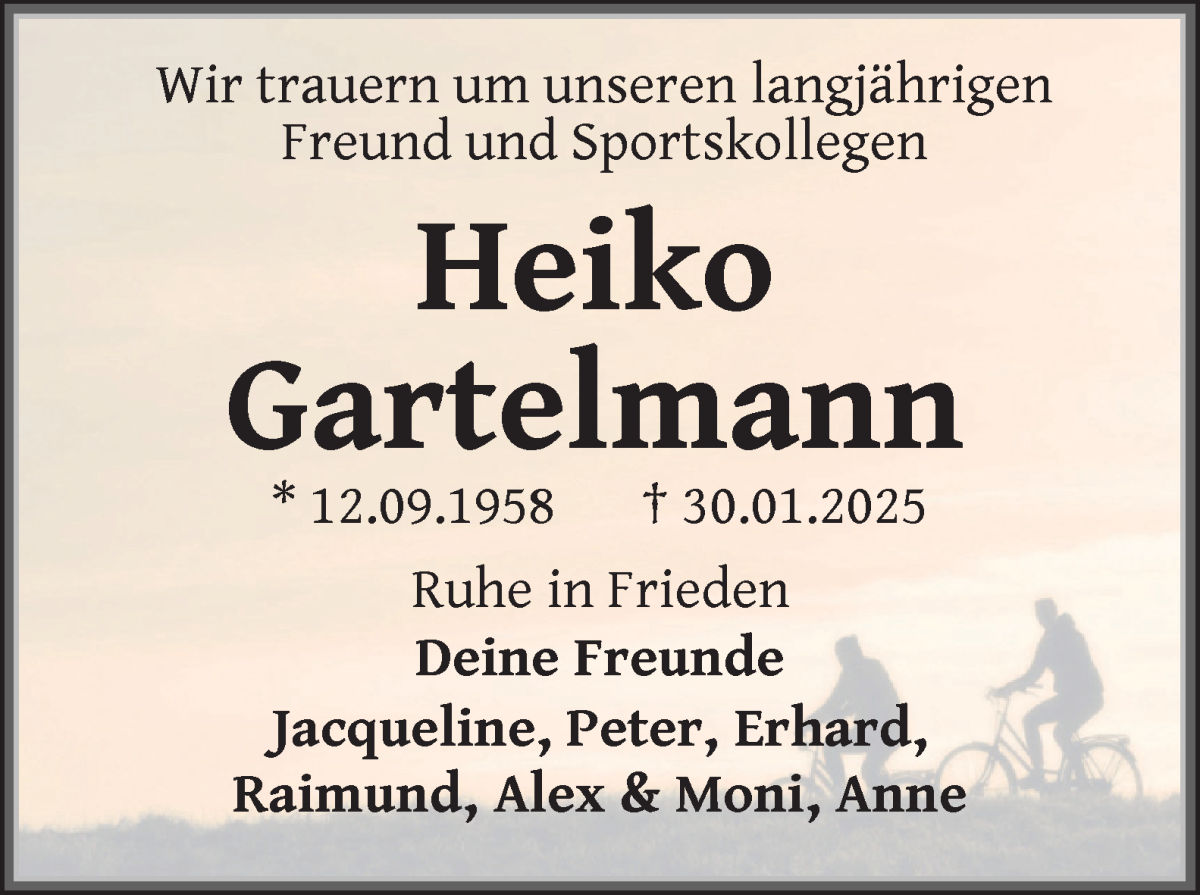 Traueranzeige von Heiko Gartelmann von WESER-KURIER