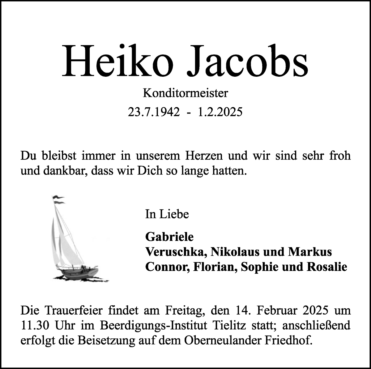 Traueranzeige von Heiko Jacobs von WESER-KURIER