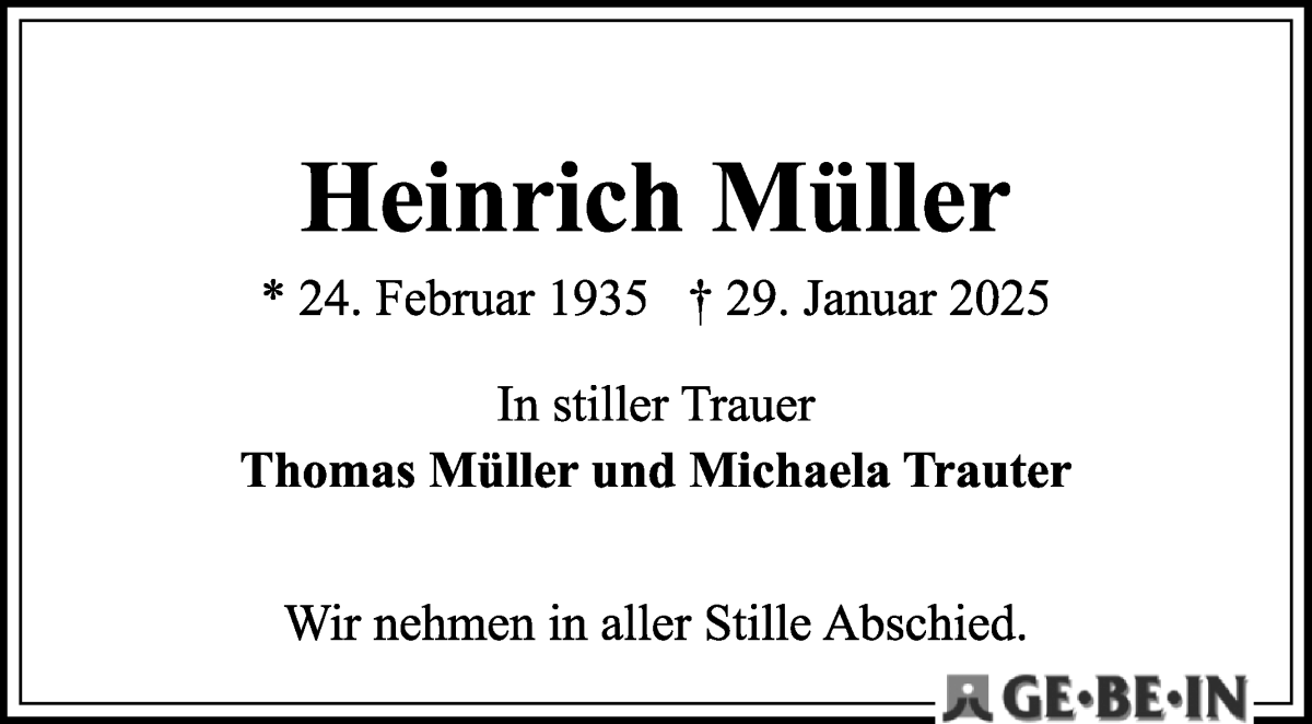 Traueranzeige von Heinrich Mülller von WESER-KURIER