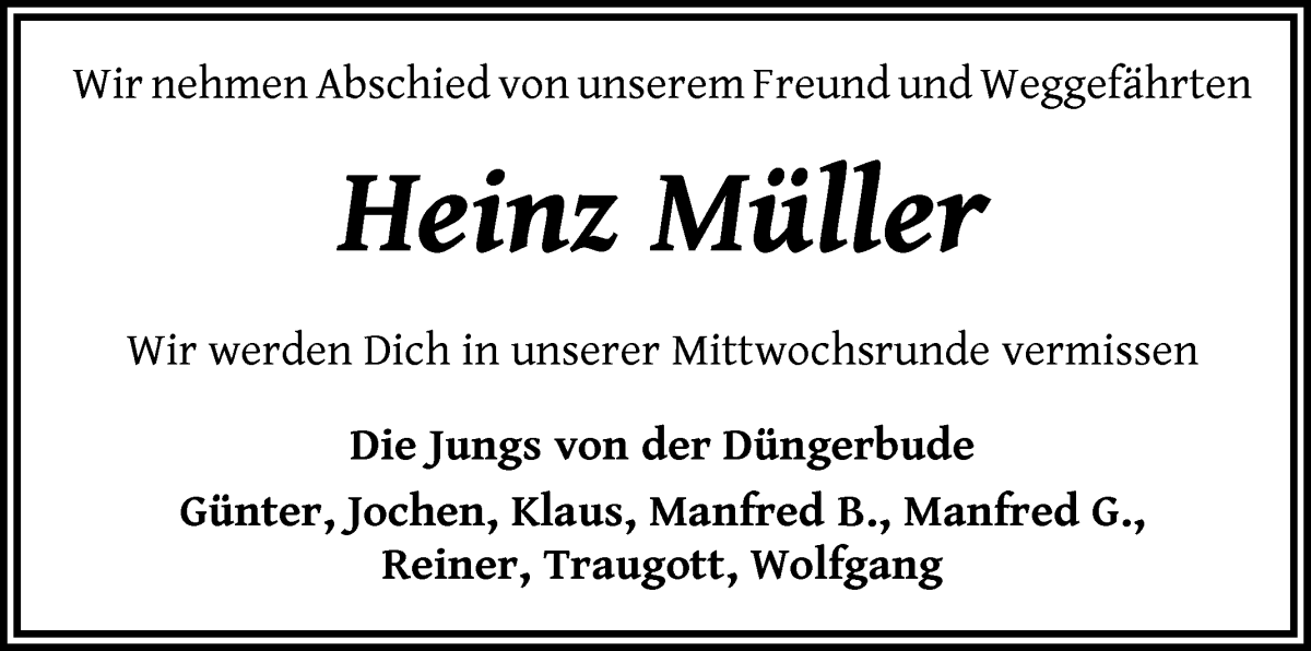 Traueranzeige von Heinz Müller von WESER-KURIER