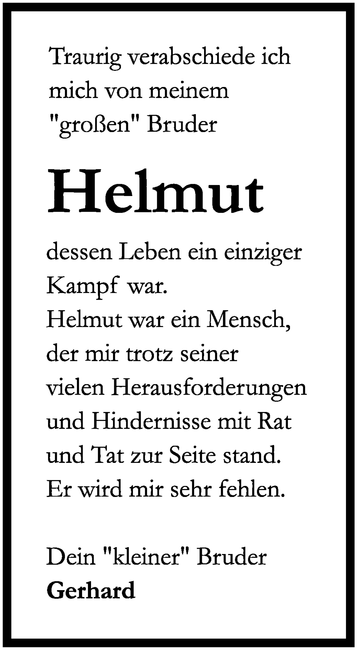 Traueranzeige von Helmut Bomhoff von WESER-KURIER