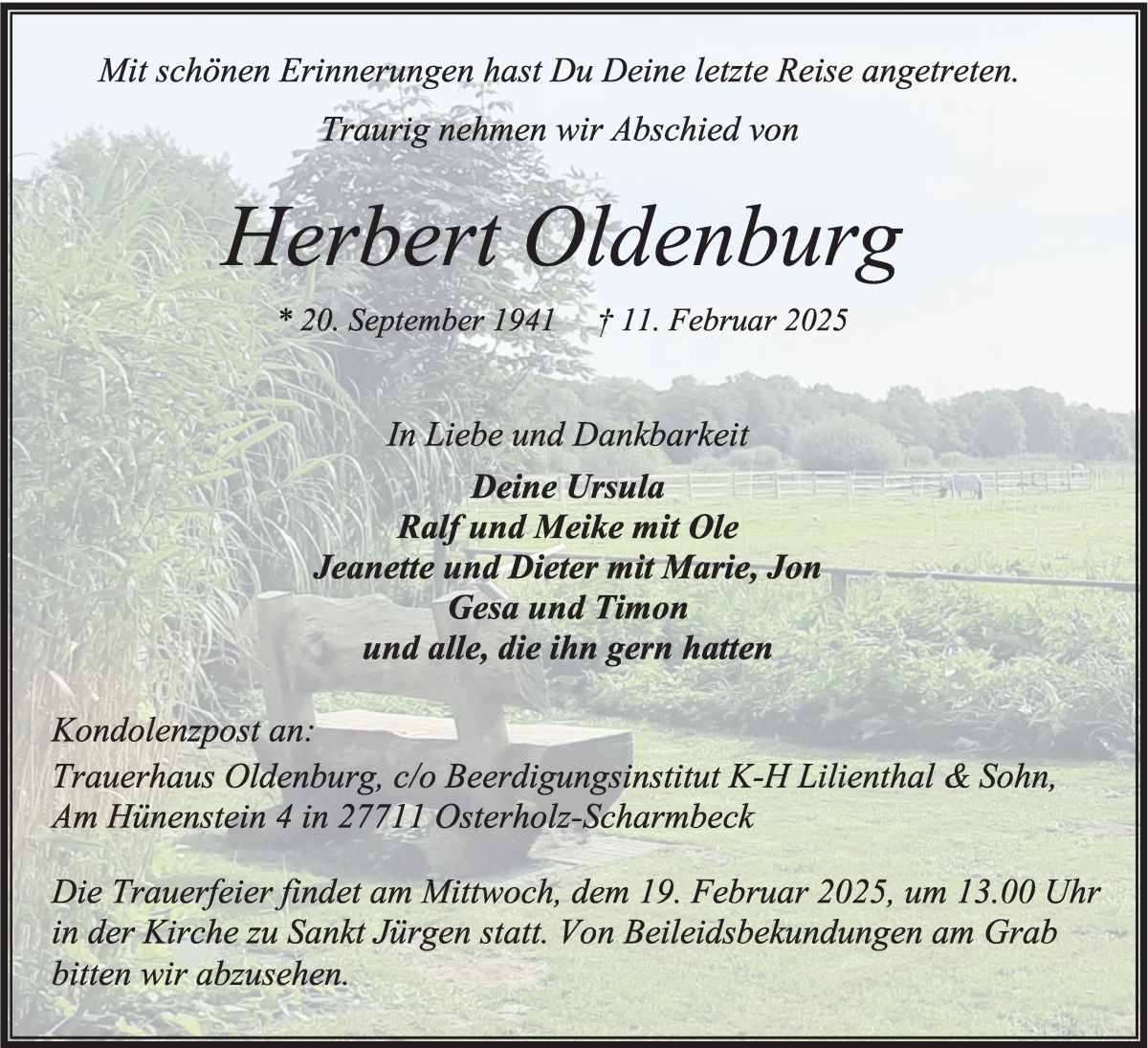Traueranzeige von Herbert Oldenburg von Wuemme Zeitung