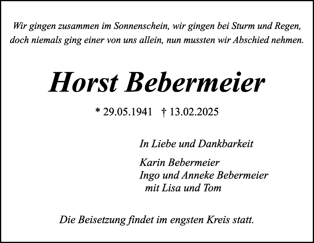 Traueranzeige von Horst Bebermeier von WESER-KURIER