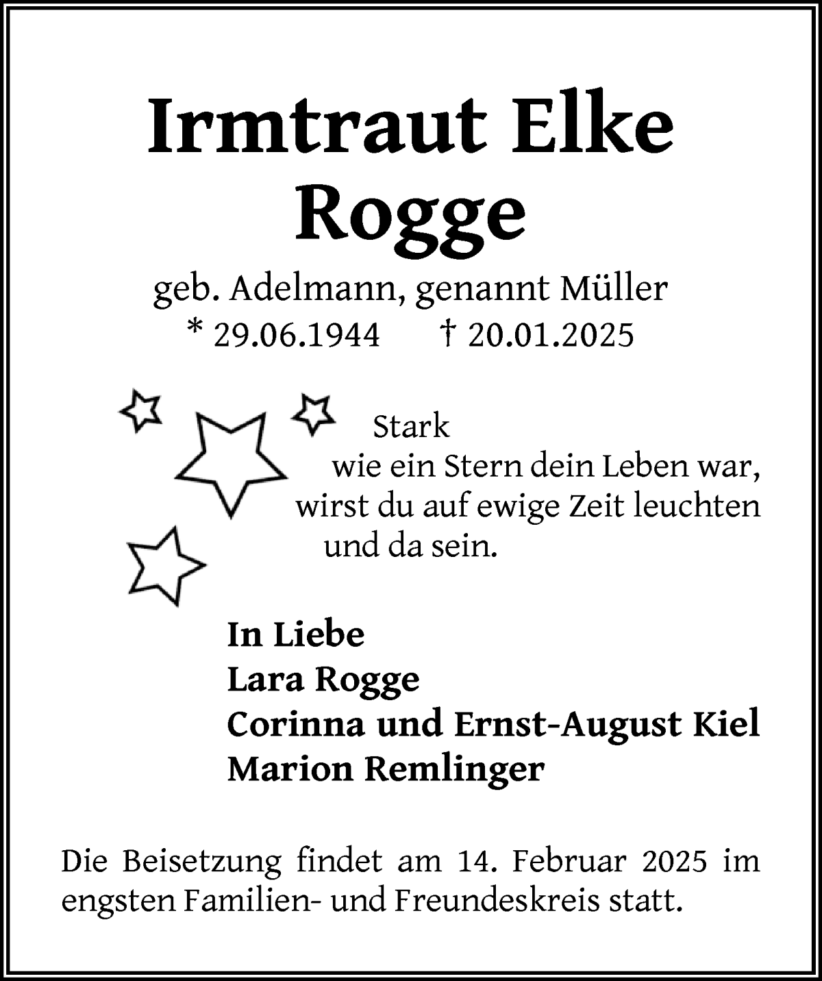 Traueranzeige von Irmtraut Elke Rogge von WESER-KURIER
