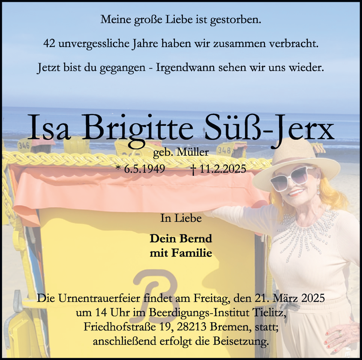 Traueranzeige von Isa Brigitte Süß-Jerx von WESER-KURIER