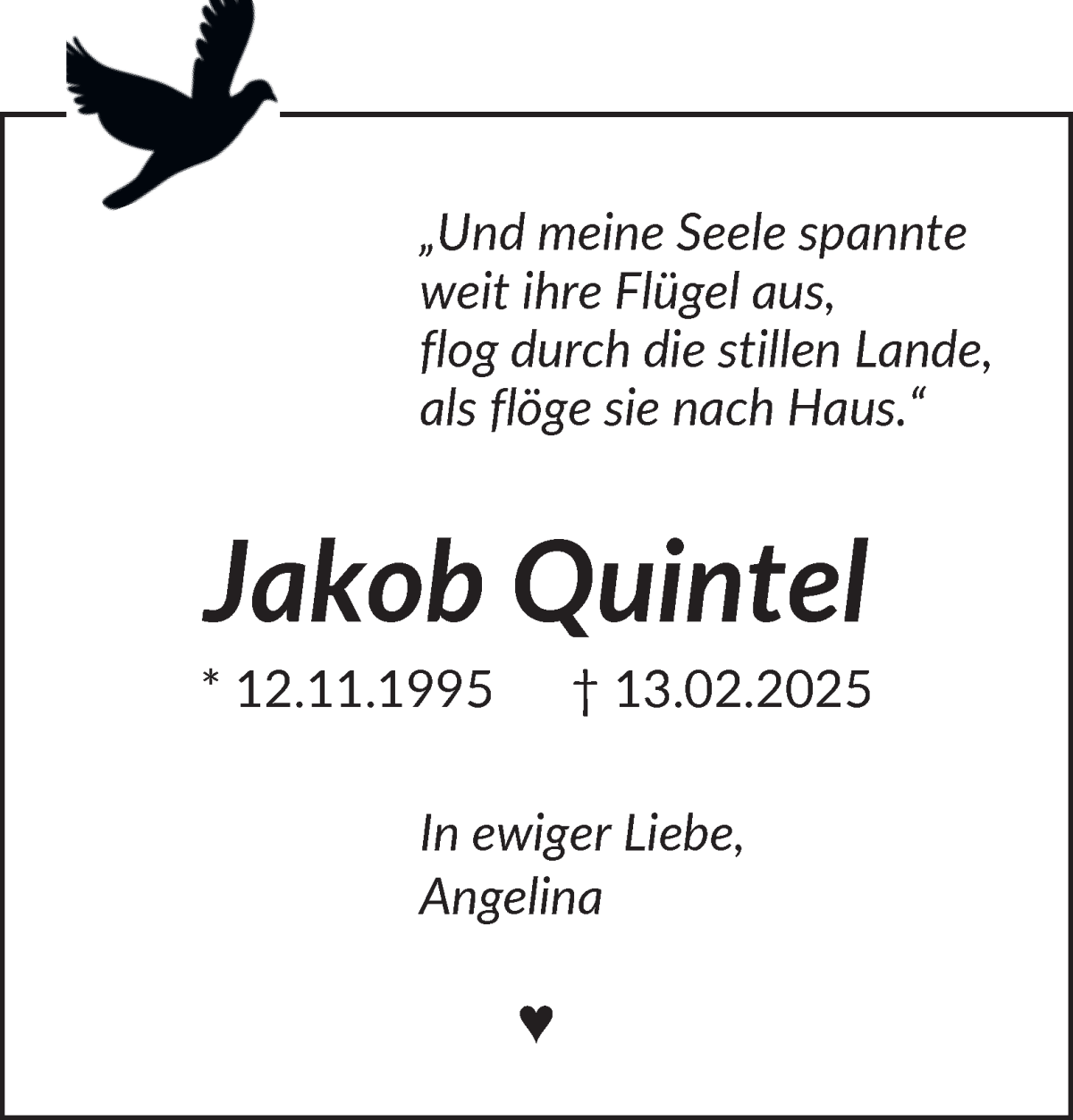 Traueranzeige von Jakob Quintel von WESER-KURIER