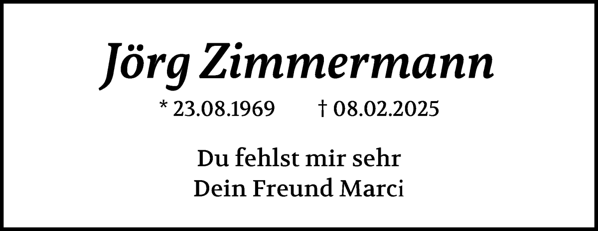 Traueranzeige von Jörg Zimmermann von WESER-KURIER