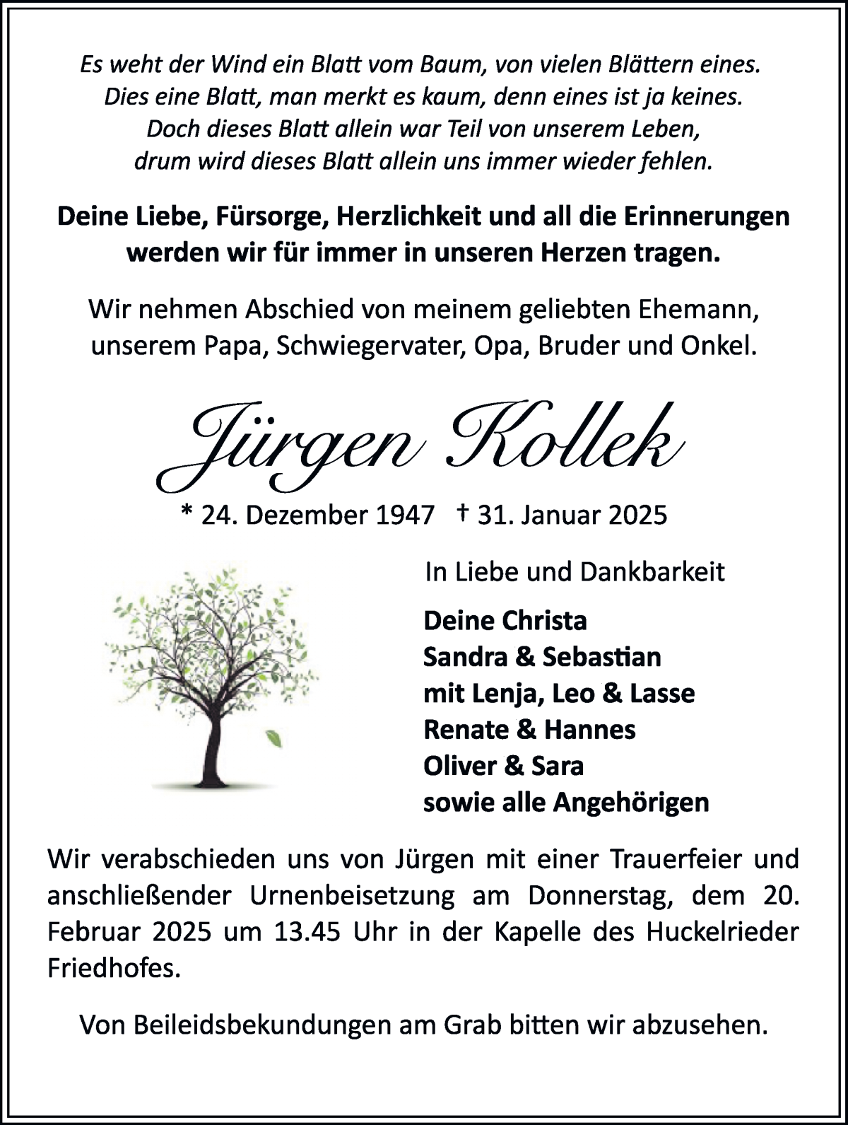 Traueranzeige von Jürgen Kollek von WESER-KURIER