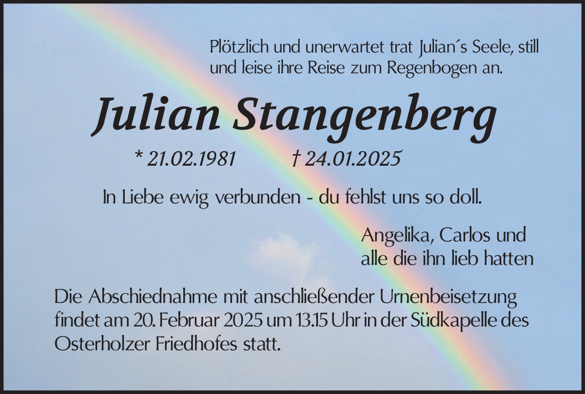 Traueranzeige von Julian Christian Stangenberg von WESER-KURIER