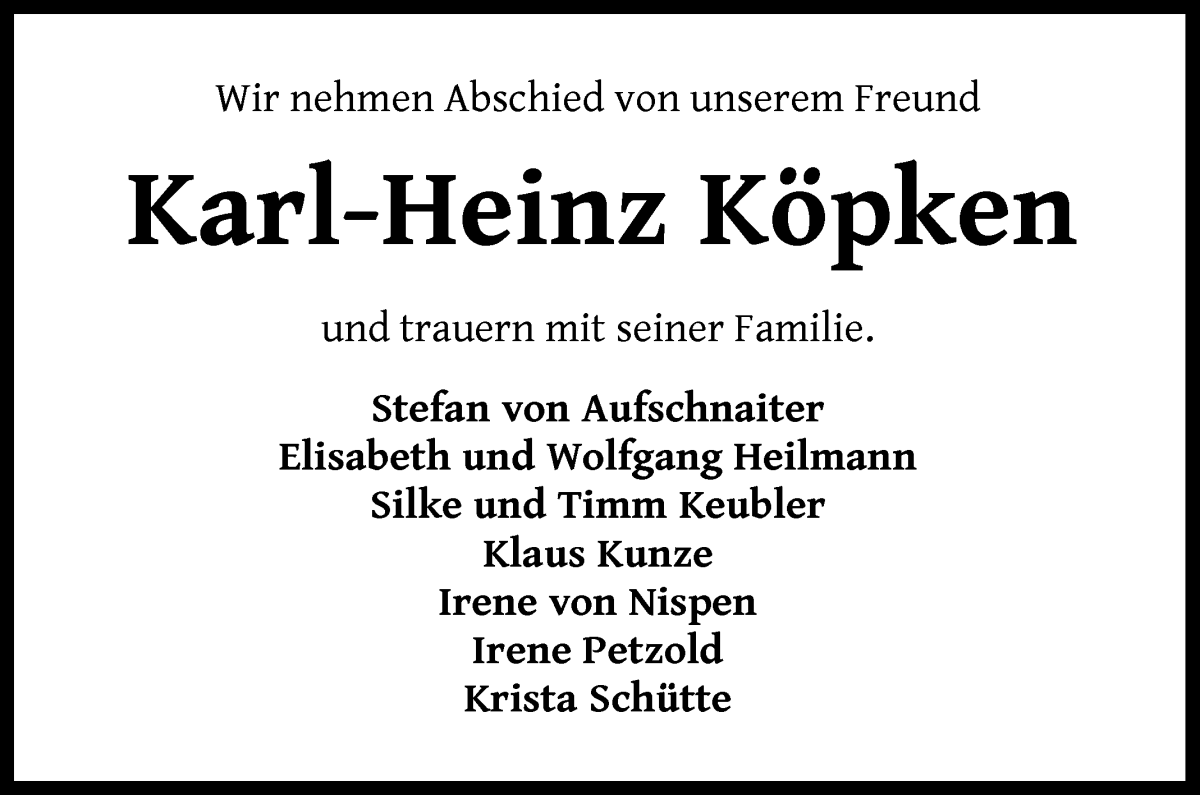 Traueranzeige von Karl-Heinz Köpken von WESER-KURIER