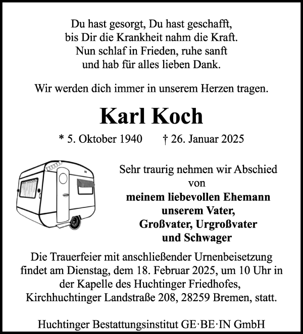 Traueranzeige von Karl Koch von WESER-KURIER