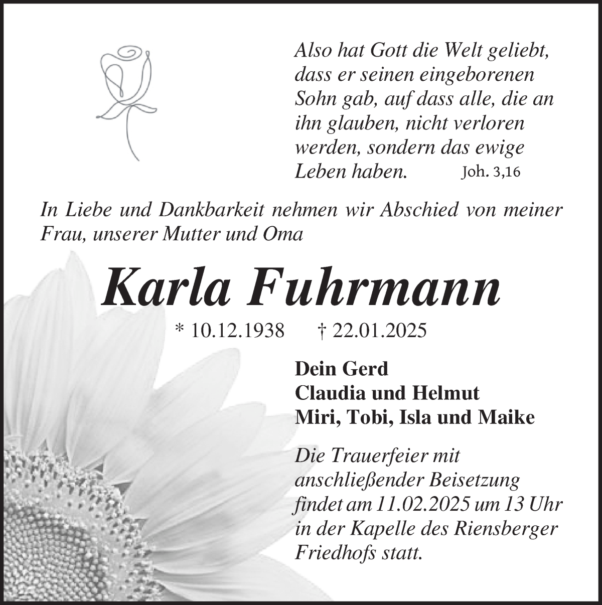 Traueranzeige von Karla Fuhrmann von WESER-KURIER