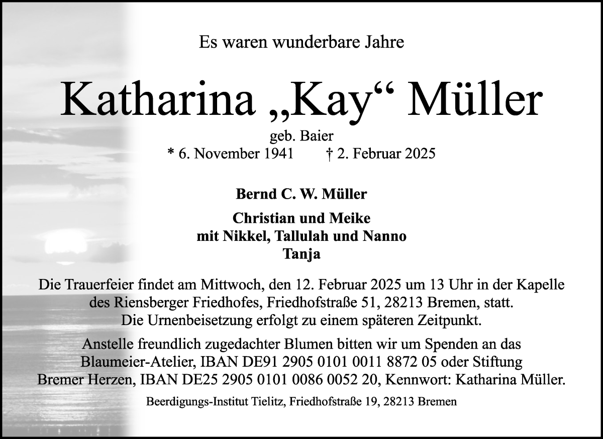 Traueranzeige von Katharina Müller von WESER-KURIER
