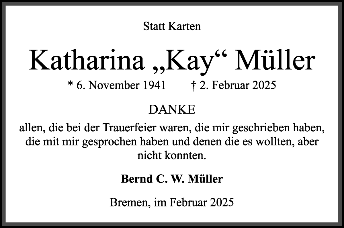 Traueranzeige von Katharina Müller von WESER-KURIER