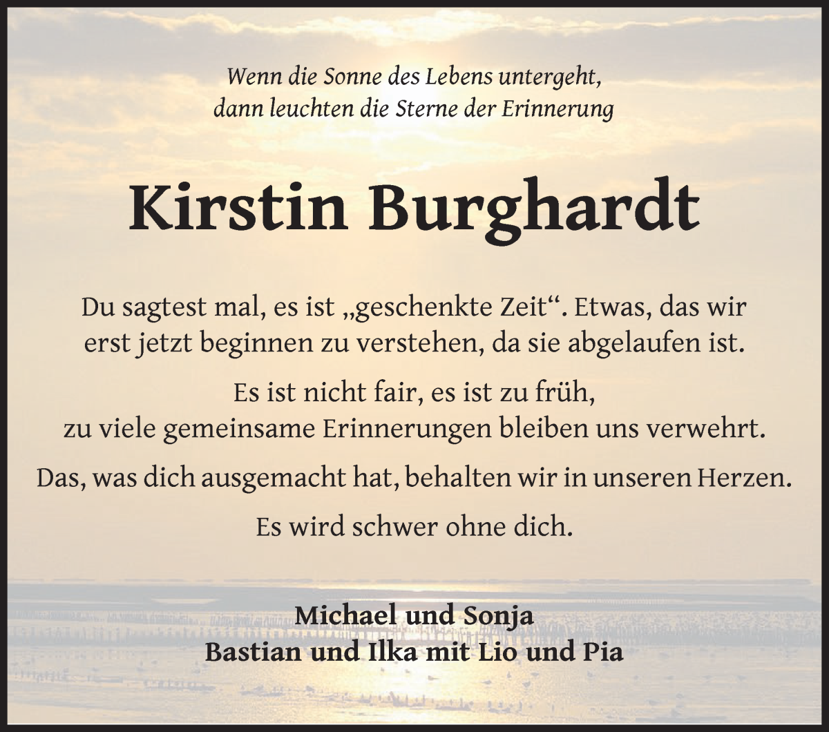 Traueranzeige von Kirstin Burghardt von WESER-KURIER
