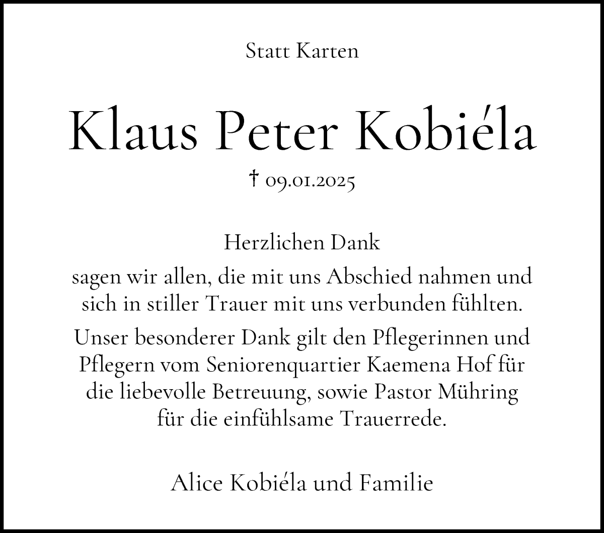 Traueranzeige von Klaus Peter Kobiéla von WESER-KURIER