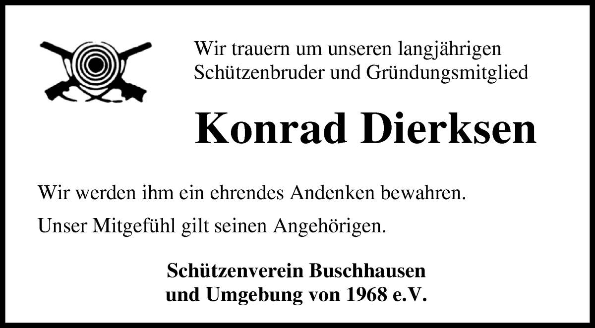 Traueranzeige von Konrad Dierksen von Osterholzer Kreisblatt