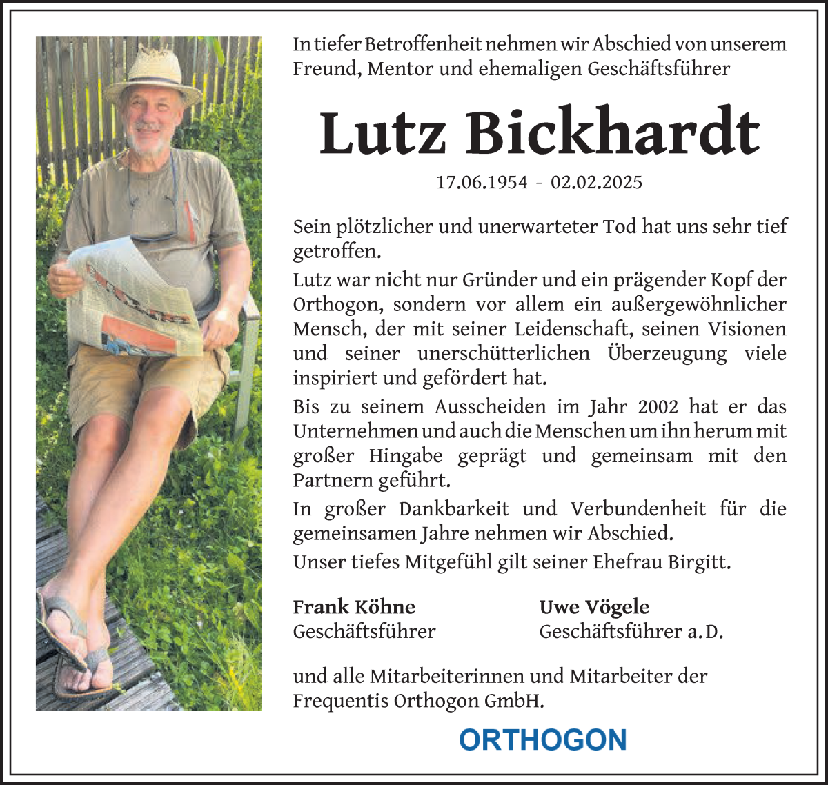 Traueranzeige von Lutz Bickhardt von WESER-KURIER