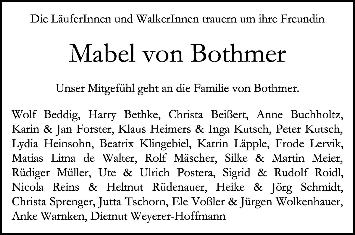 Traueranzeige von Mabel von Bothmer von WESER-KURIER