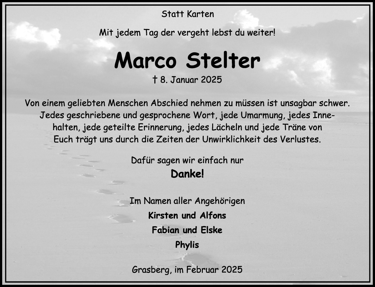 Traueranzeige von Marco Stelter von Wuemme Zeitung