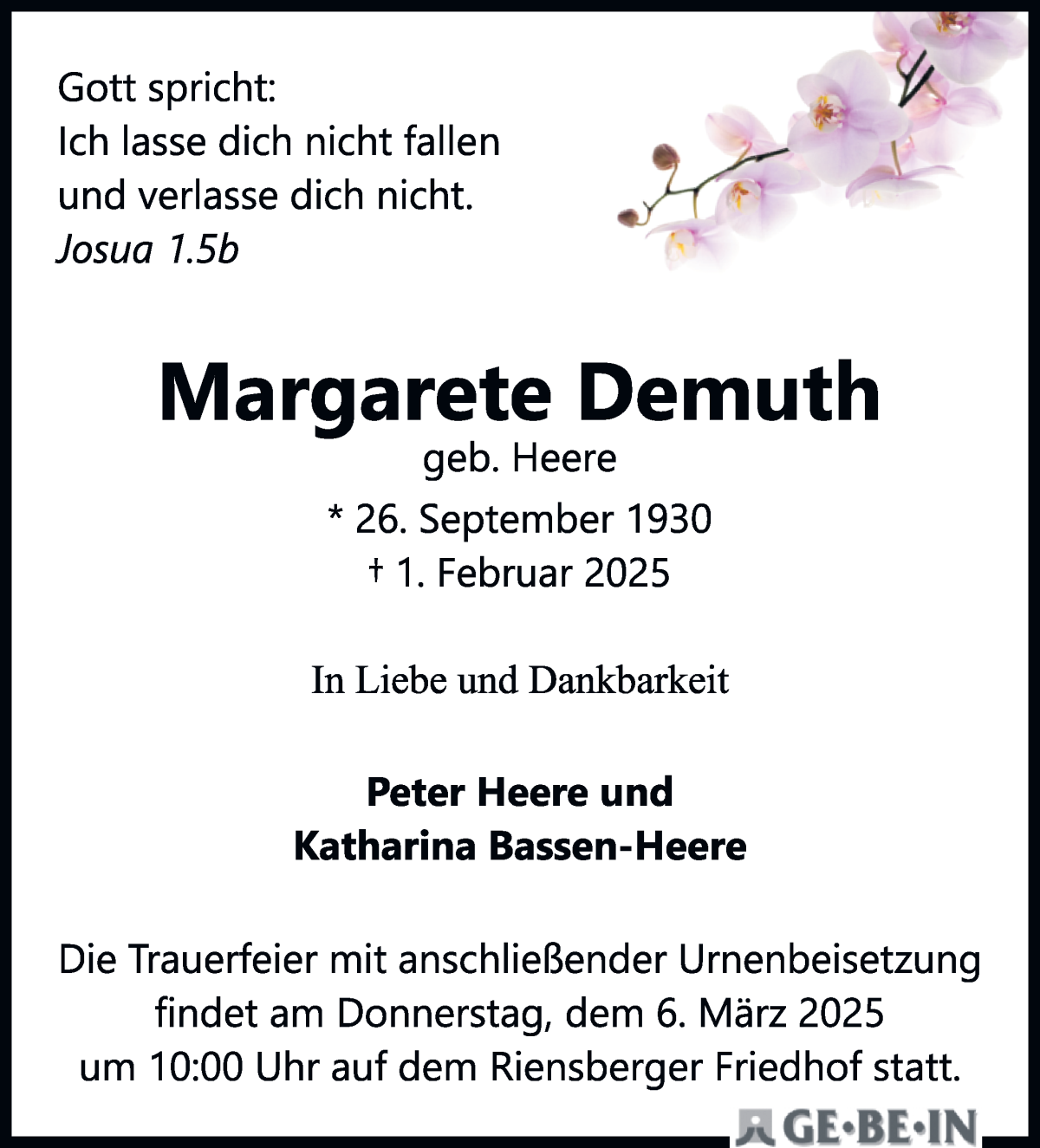 Traueranzeige von Margarete Demuth von WESER-KURIER