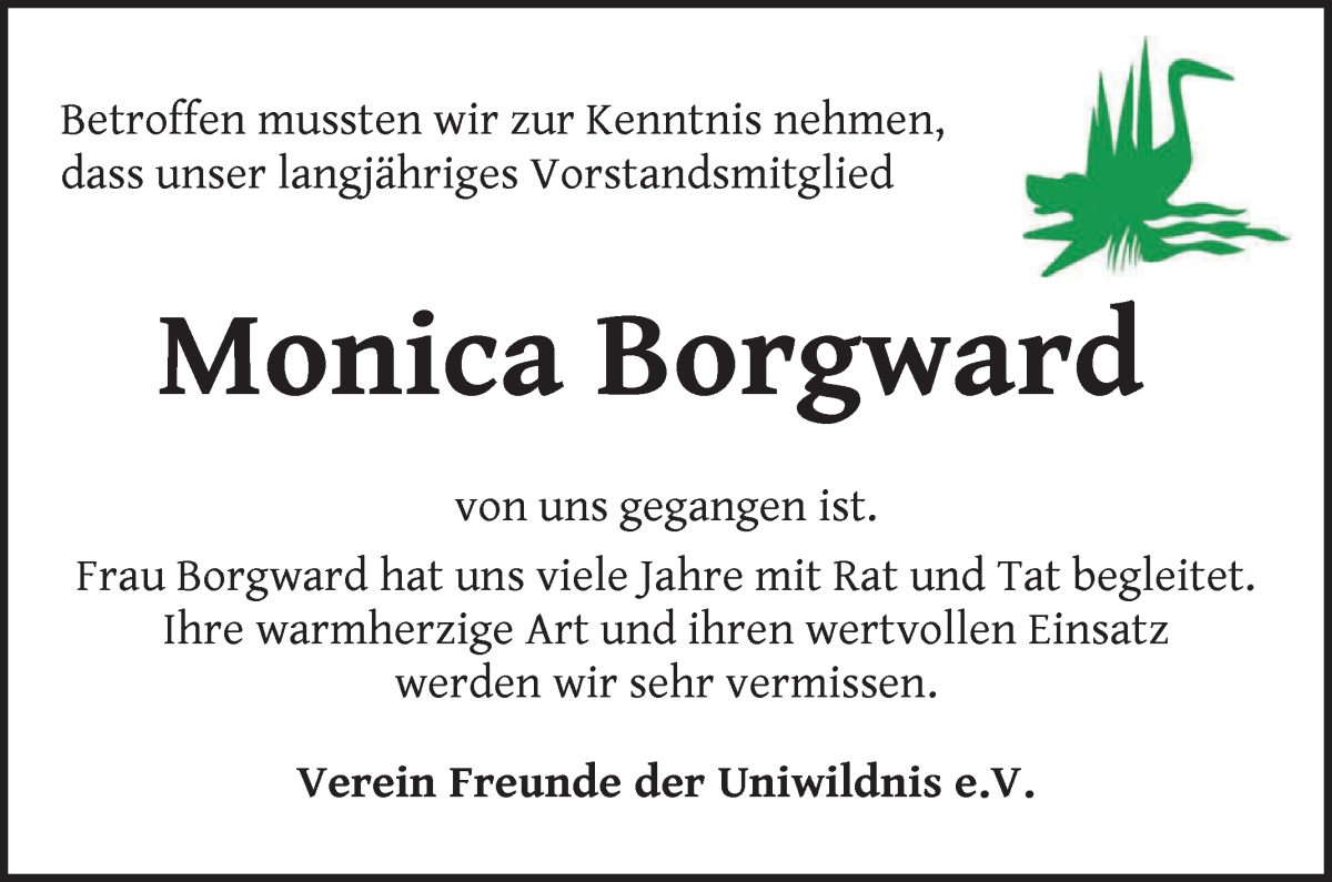 Traueranzeige von Monica Borgward von WESER-KURIER