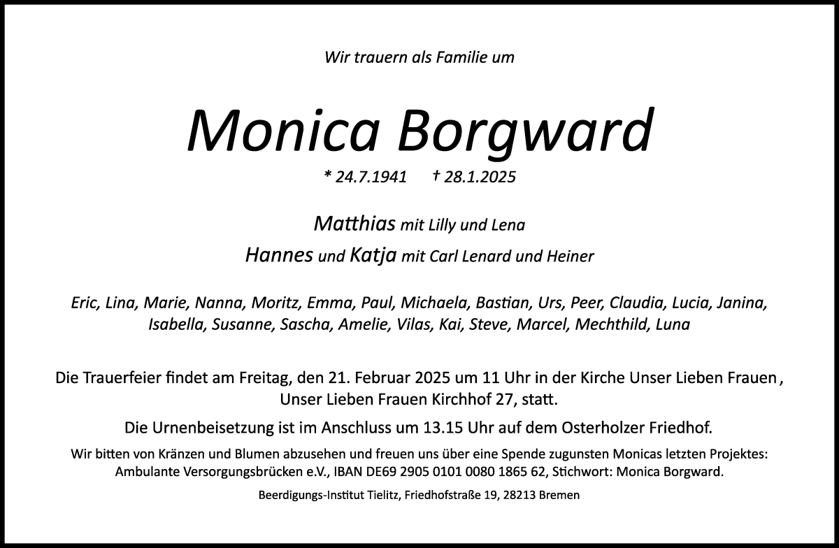 Traueranzeige von Monica Borgward von WESER-KURIER