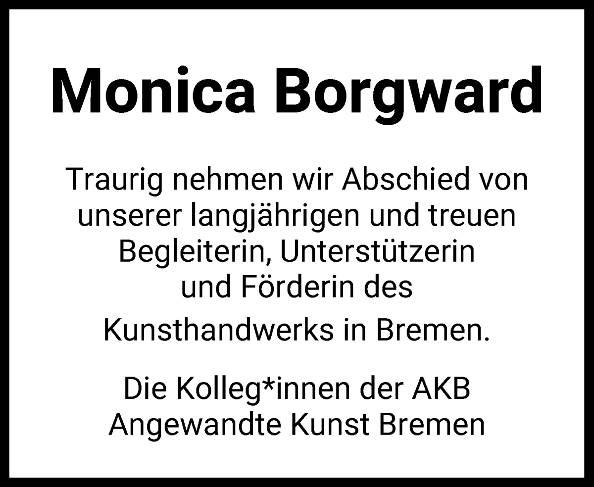 Traueranzeige von Monica Borgward von WESER-KURIER