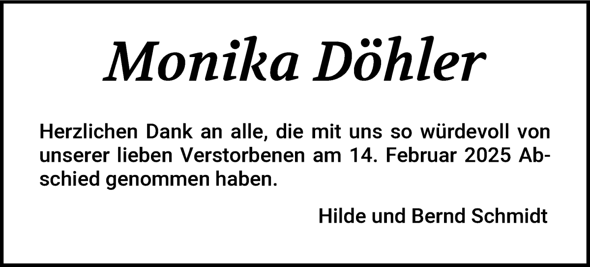 Traueranzeige von Monika Döhler von WESER-KURIER