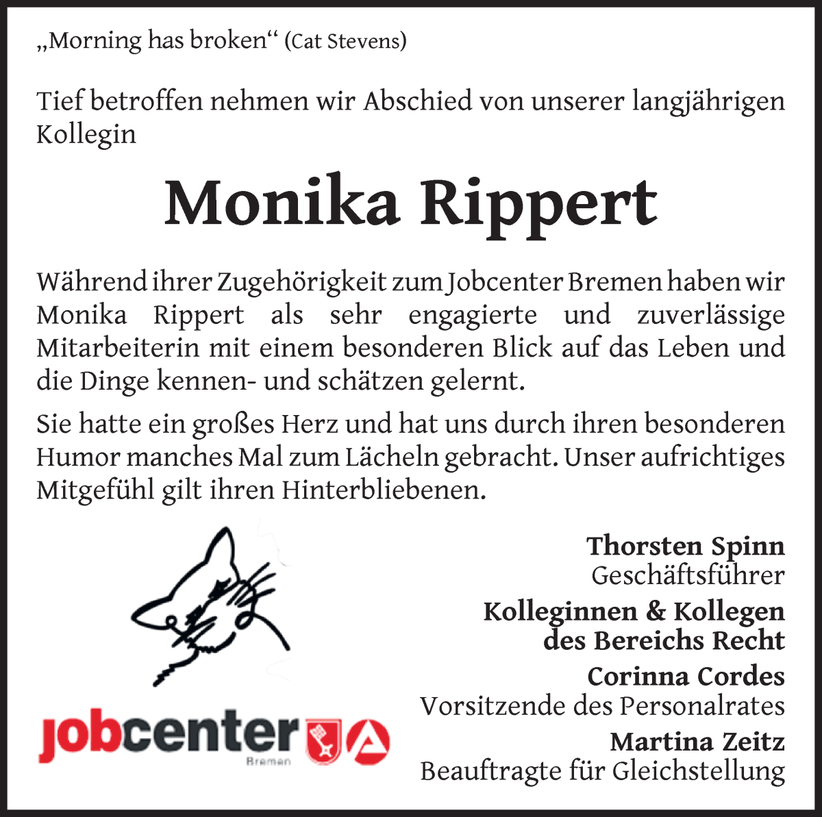 Traueranzeige von Monika Rippert von WESER-KURIER
