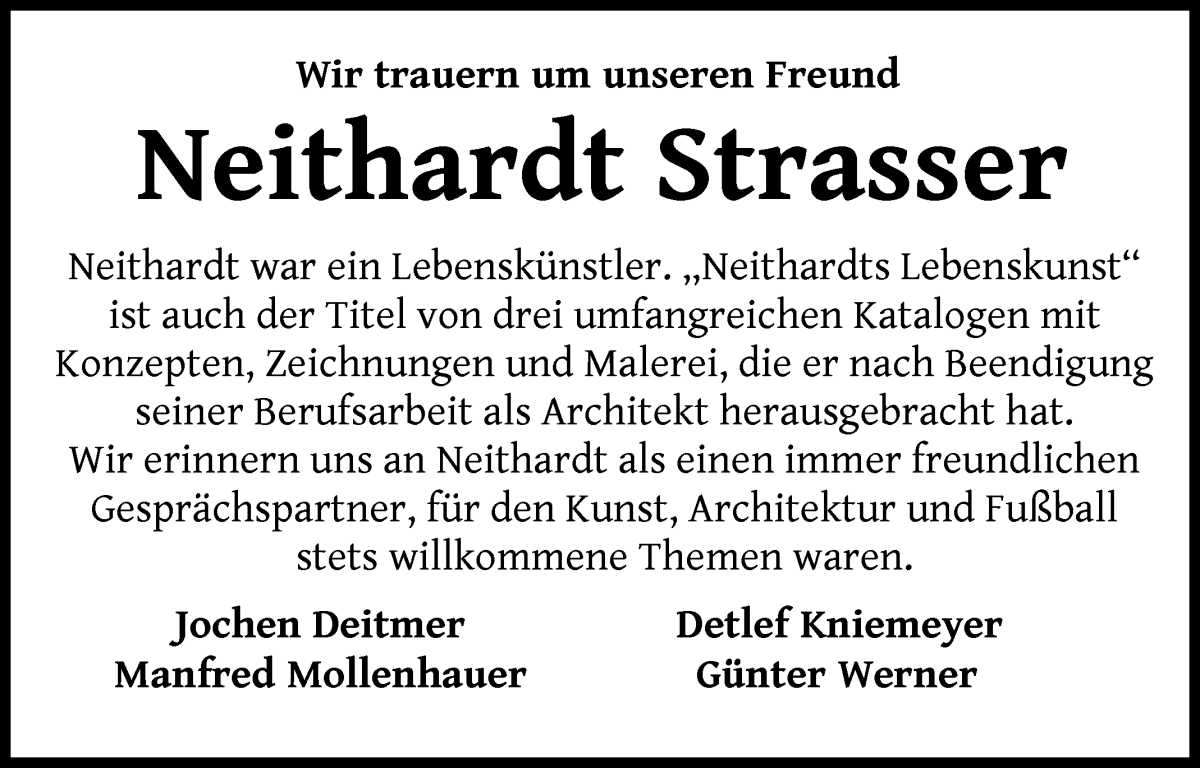 Traueranzeige von Neithardt Strasser von WESER-KURIER